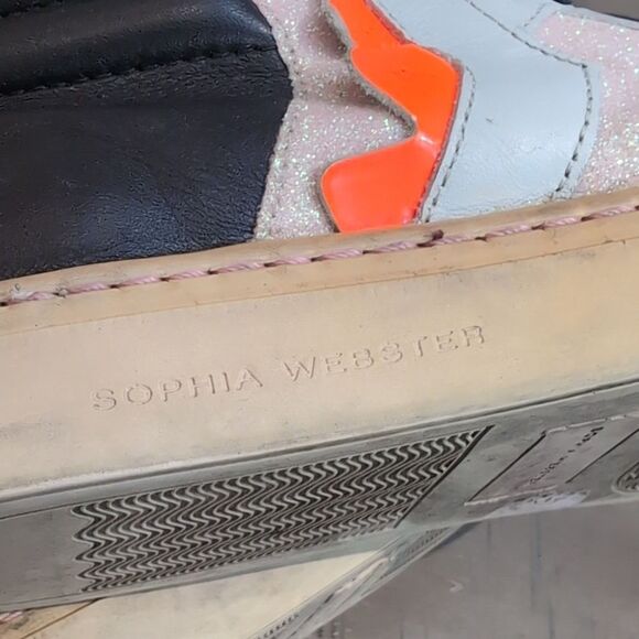 Sophia Webster Riko High Top Leather Sneakers Size 7/37.5 Glitter Multicolor - Picture 7 of 11